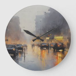 Urban Abend Rain Szene Große Wanduhr