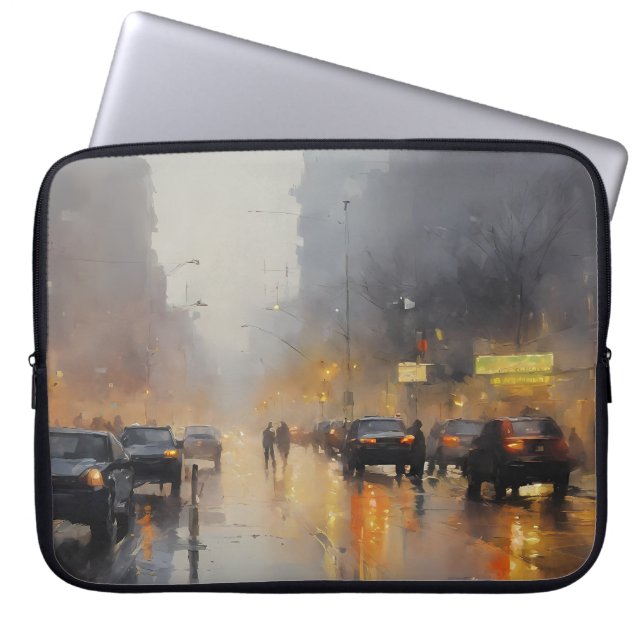 Urban Abend Rain Szene Laptopschutzhülle (Vorderseite)