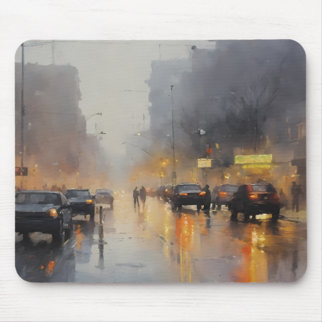Urban Abend Rain Szene Mousepad (Vorne)