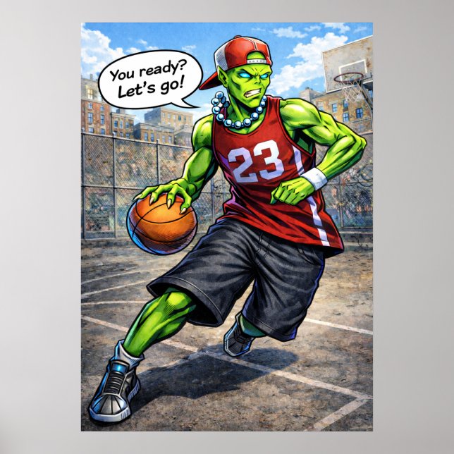 Urban Alien Basketball Player - Comic Style Art Poster (Vorne)