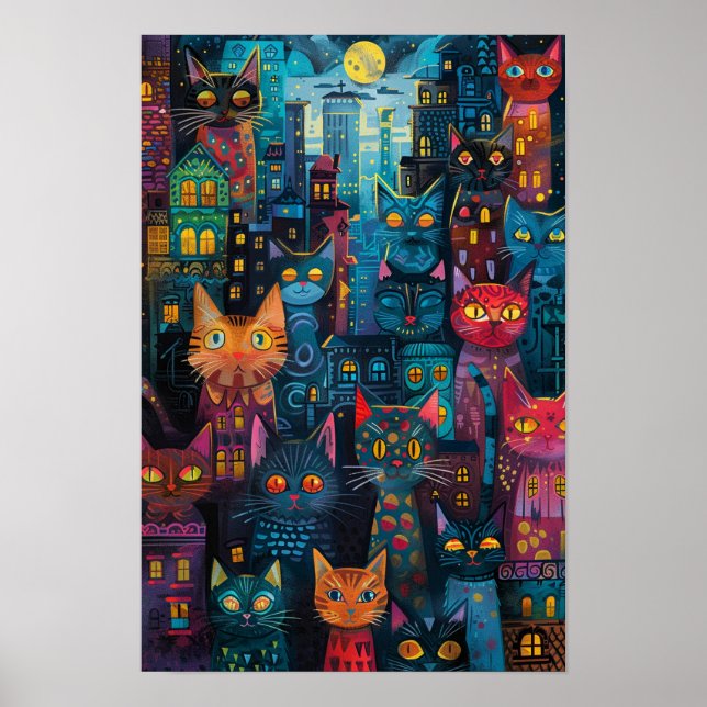 Urban Alley Cats: Lebhafte urbane Kunst Poster (Vorne)