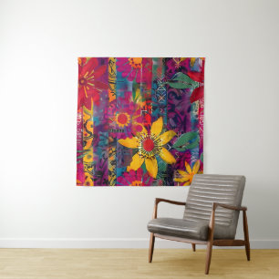 Urban Bloom Lebendiges Graffiti-Blumen-Explosion Wandteppich