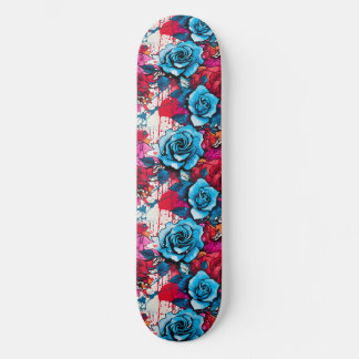 Urban Bloom: Red & Blue Rose Graffiti Skateboard
