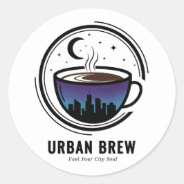 Urban Brew City Skyline Coffee Runder Aufkleber