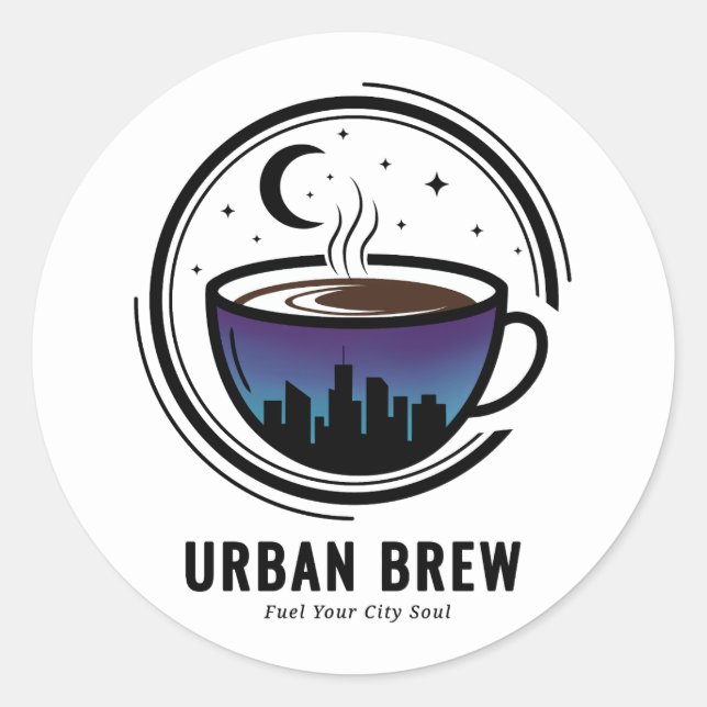 Urban Brew City Skyline Coffee Runder Aufkleber (Vorderseite)