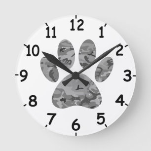 Urban Camo Puppy Paw Print Round Clock Runde Wanduhr