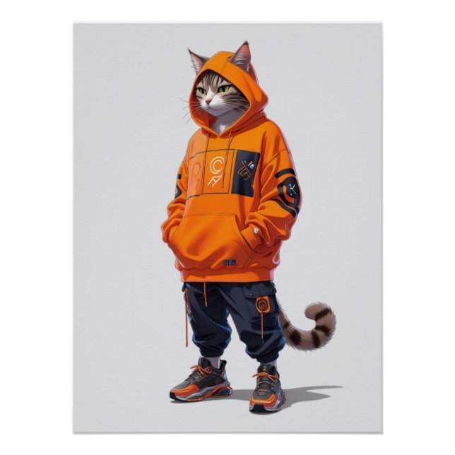 Urban Cat Vibes - Futuristic Streetwear Design Poster (Vorderseite)