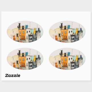 “Urban Cats in the Heights” Ovaler Aufkleber