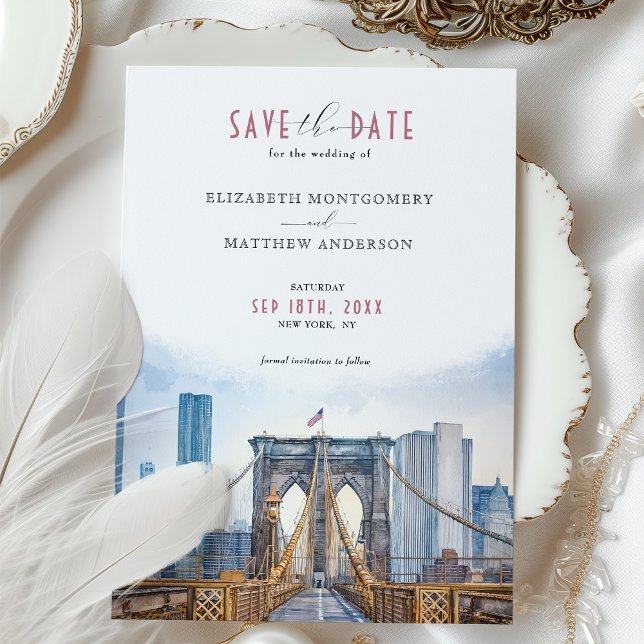 Urban Chic Brooklyn Bridge Save the Date Skyline Einladung (Von Creator hochgeladen)