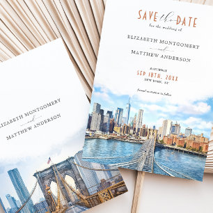 Urban Chic Brooklyn Bridge Save the Date Skyline Einladung