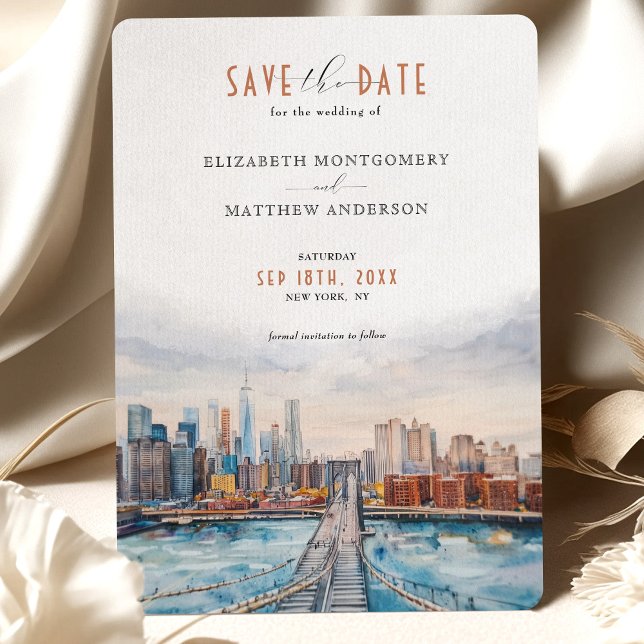 Urban Chic Brooklyn Bridge Save the Date Skyline Einladung (Von Creator hochgeladen)