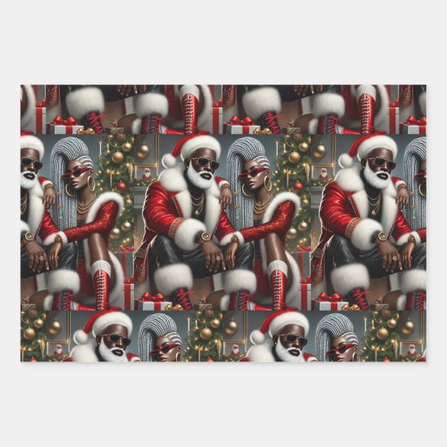 Urban Chic Santa  Wrapping Paper Sheets Geschenkpapier Set (Vorderseite)