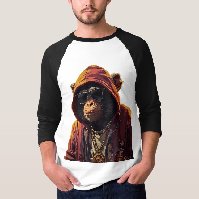 Urban Chimp – Cool Chimpanzee with Hoodie and Gold T-Shirt (Vorderseite)