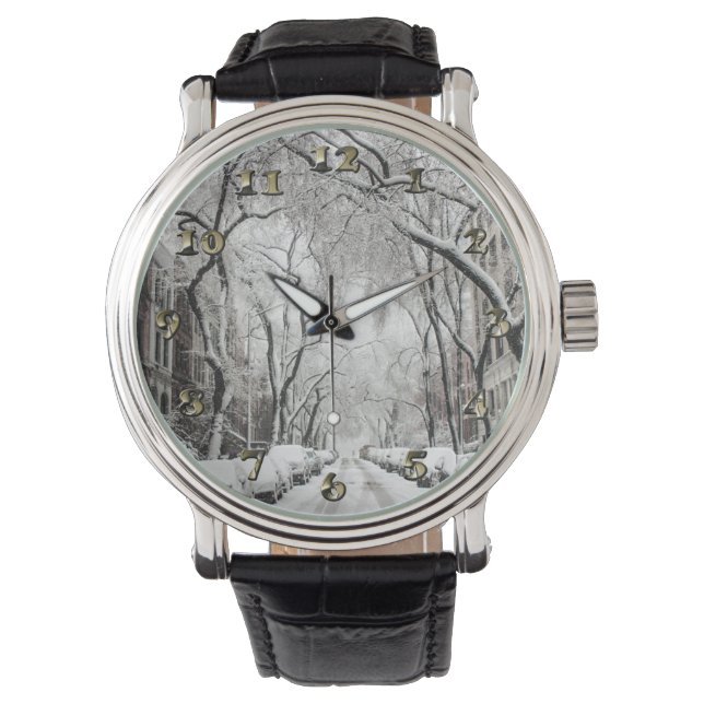 Urban Christmas Snow in Brooklyn NY Armbanduhr (Vorderseite)