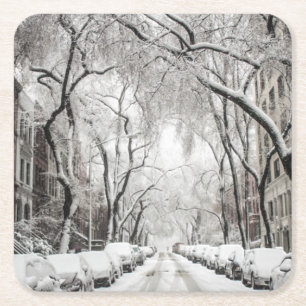 Urban Christmas Snow in Brooklyn NY Rechteckiger Pappuntersetzer