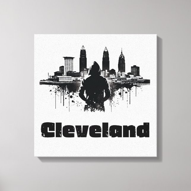Urban Cleveland Skyline Premium Leinwand Art (Vorderseite)