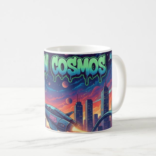 Urban Cosmos Graffiti Spaceship Futuristic Neon Kaffeetasse (VorderseiteRechts)