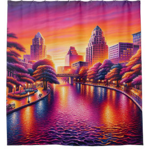 "Urban Dawn: San Antonio Riverwalk" Duschvorhang