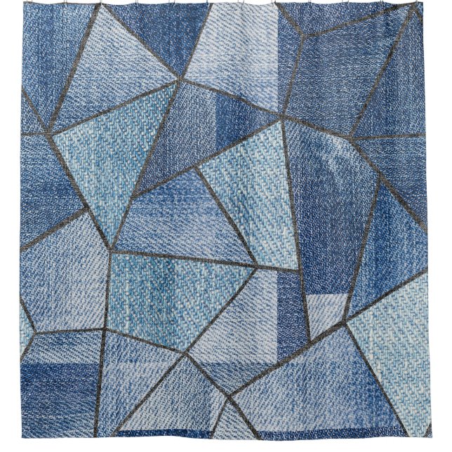 Urban Denim: Distressed Patchwork-Design Duschvorhang (Vorderseite)