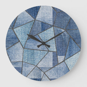 Urban Denim: Distressed Patchwork-Design Große Wanduhr