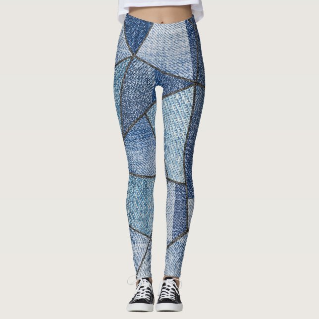 Urban Denim: Distressed Patchwork-Design Leggings (Vorderseite)