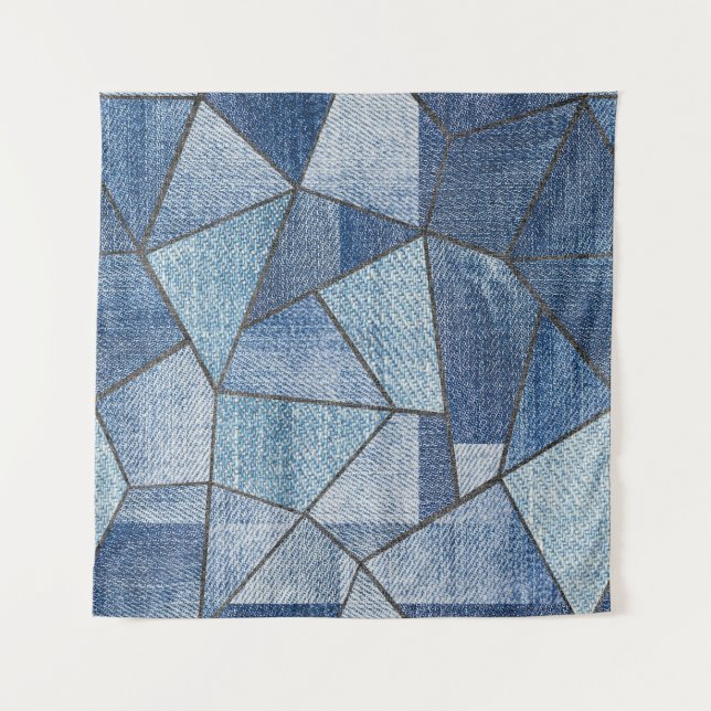 Urban Denim: Distressed Patchwork-Design Wandteppich (Vorderseite)
