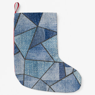 Urban Denim: gestörtes Patchwork-Design Kleiner Weihnachtsstrumpf