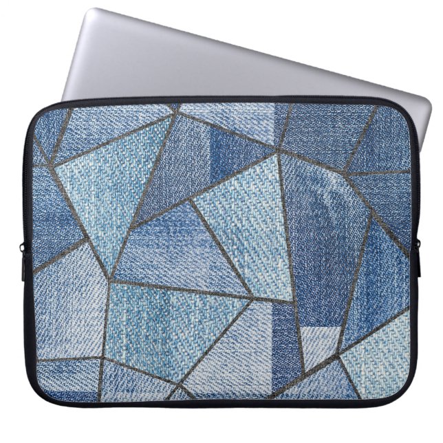 Urban Denim: gestörtes Patchwork-Design Laptopschutzhülle (Vorderseite)