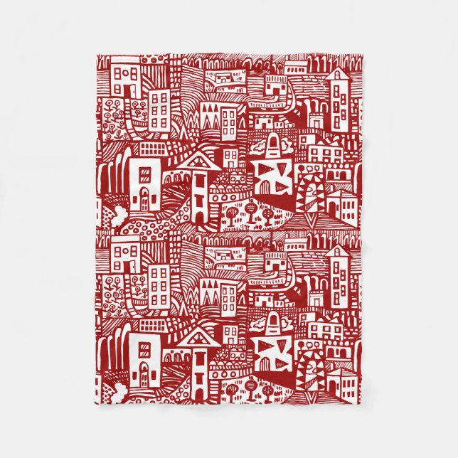 Urban Dream - Ruby Red und White Fleecedecke (Vorderseite)