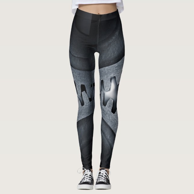 Urban Elegance Retro Flair - Steampunk-Zahnradrad Leggings (Vorderseite)