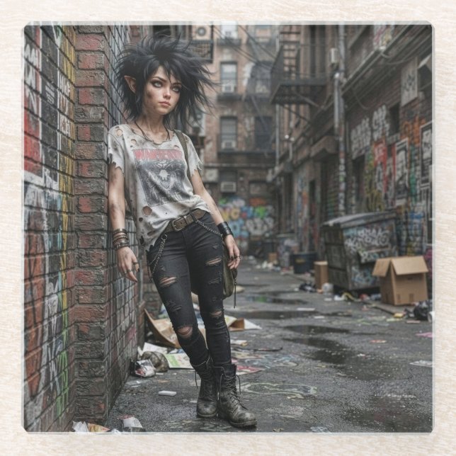 Urban Fantasy Cool Girl Achterbahn Glasuntersetzer (Vorderseite)
