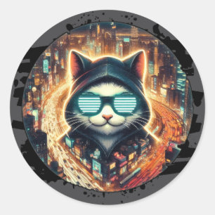 Urban Feline Guardian Runder Aufkleber