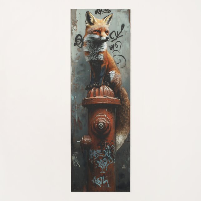Urban Fox on Fire Hydrant - Gritty Street Art Yogamatte (Vorderseite)