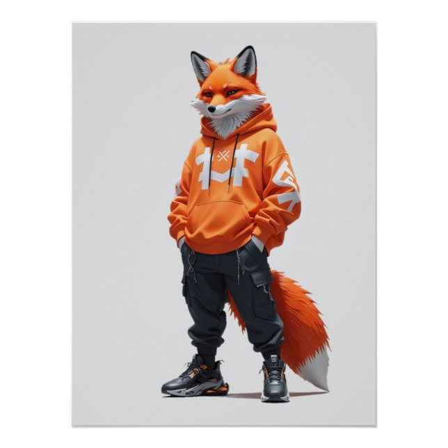 Urban Fox Vibes - Futuristische Streetwear Design Poster (Vorderseite)