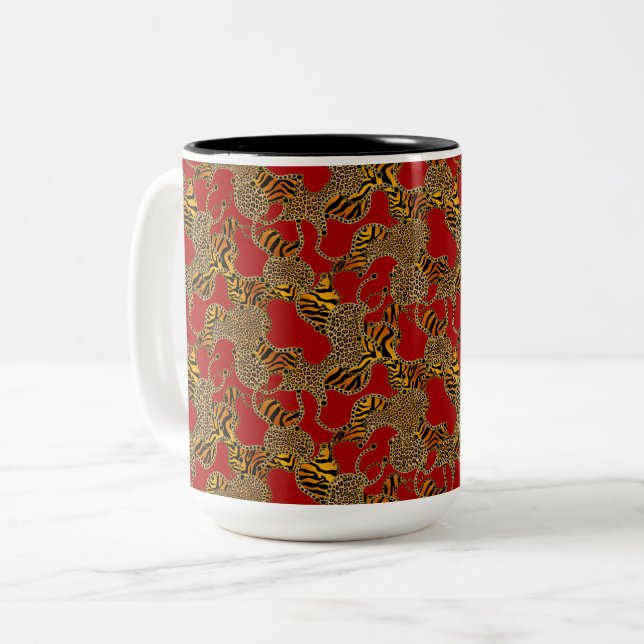 Urban Glam Animal Print With Chains On Red Zweifarbige Tasse (Vorderseite Links)