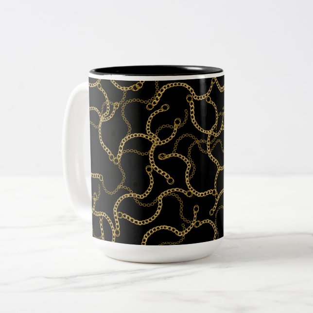Urban Glam Gold Chains Pattern  Zweifarbige Tasse (Vorderseite Links)