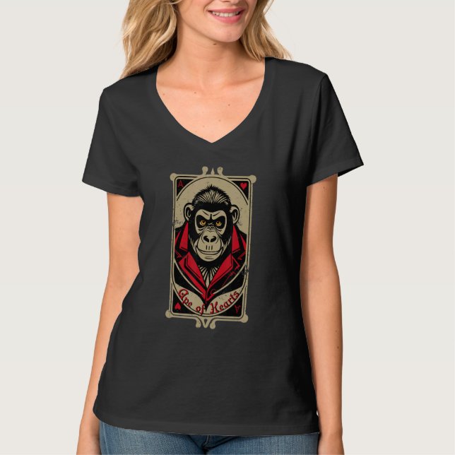 Urban Gorilla Ape of Hearts Playing Card Style Dis T-Shirt (Vorderseite)