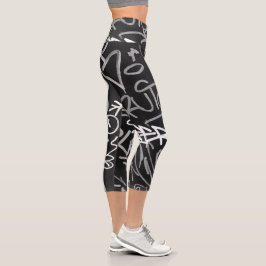 Urban Graffiti Monochrome Art Capri Leggings