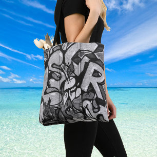 Urban Graffiti Monochrome Tote Bag