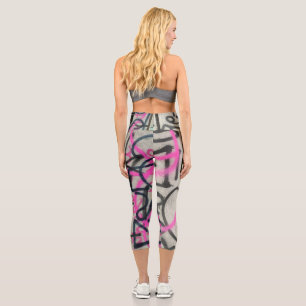 Urban Graffiti Pink & Gray Style Capri Leggings