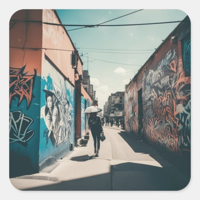 Urban Graffiti Quadratischer Aufkleber (Vorderseite)