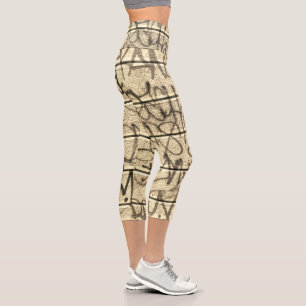 Urban Graffiti Sepia Style Capri Leggings