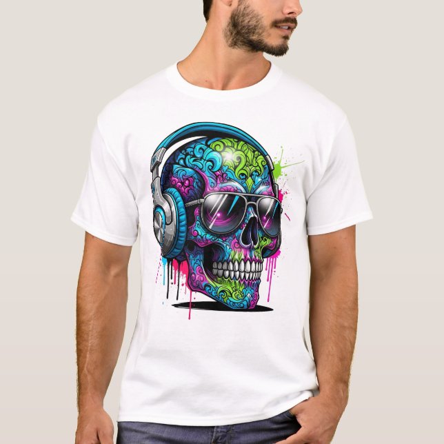 Urban Graffiti Skull DJ T-Shirt (Vorderseite)