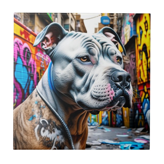 Urban Graffiti Street Art City Pitbull Lover Fliese (Vorderseite)