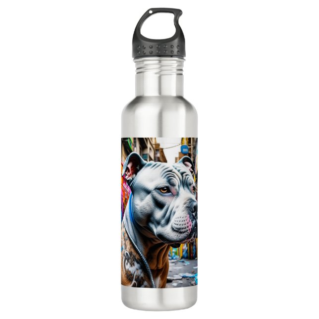 Urban Graffiti Street Art Pitbull Edelstahlflasche (Vorderseite)