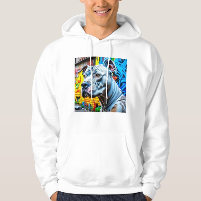 Urban Graffiti Street Art White Pitbull Lover Hoodie (Vorderseite)