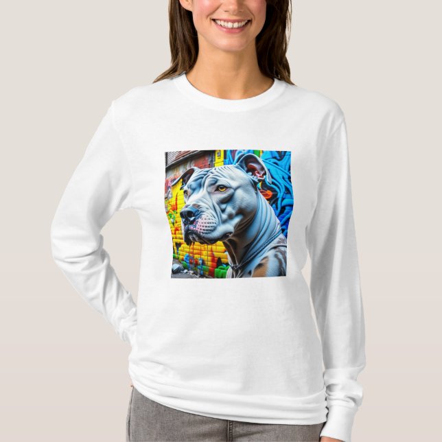 Urban Graffiti Street Art White Pitbull Lover T-Shirt (Vorderseite)