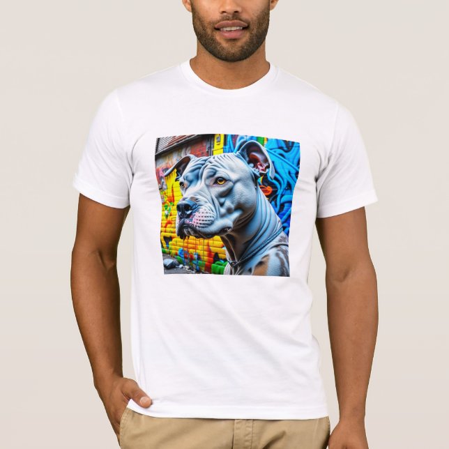 Urban Graffiti Street Art White Pitbull Lover T-Shirt (Vorderseite)
