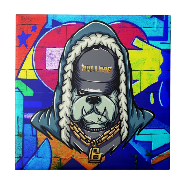 Urban Graffiti Vibes - Cooler Rap Style Bulldog Fliese (Vorderseite)