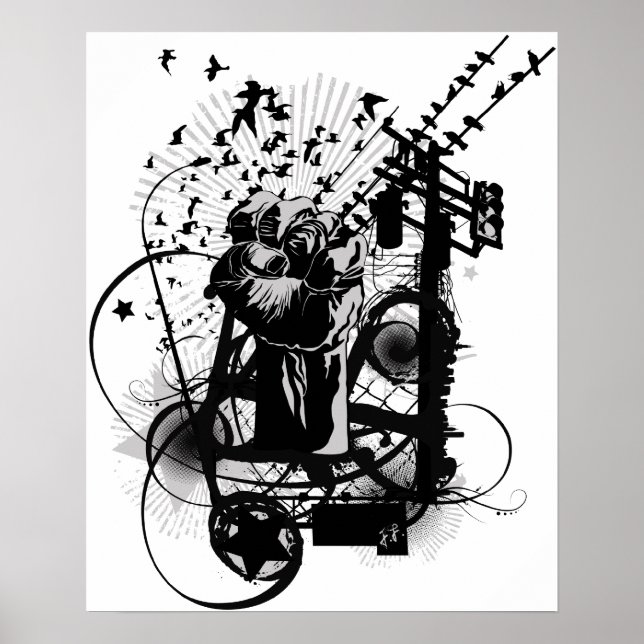 Urban Illustriert Fist mit Crows, Graffiti etc. Poster (Vorne)